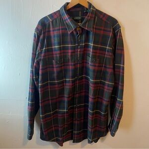 Orvis L Tall Green Red Blue Plaid Flannel Shirt Heavy Cotton Button Down Rugged